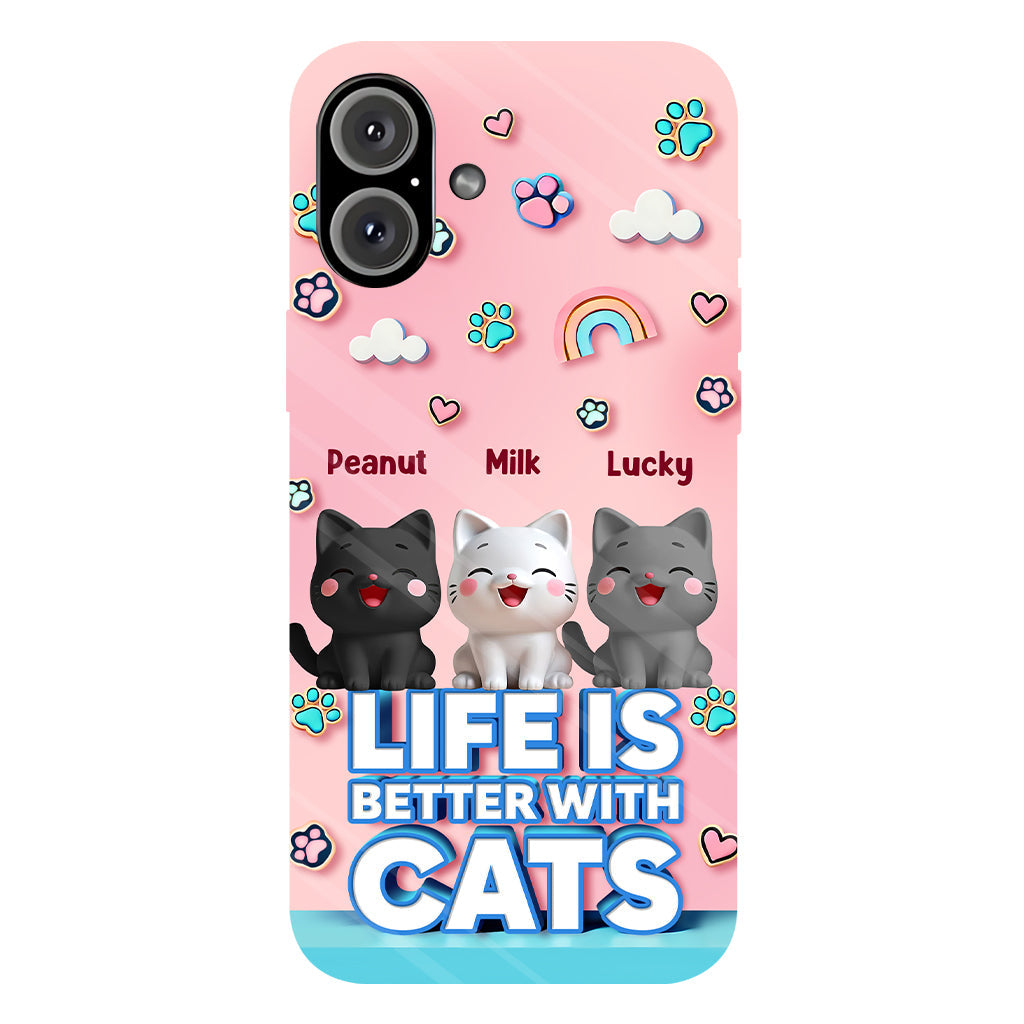 La vie est plus belle avec un chat - Coque de téléphone personnalisée avec motif chat.