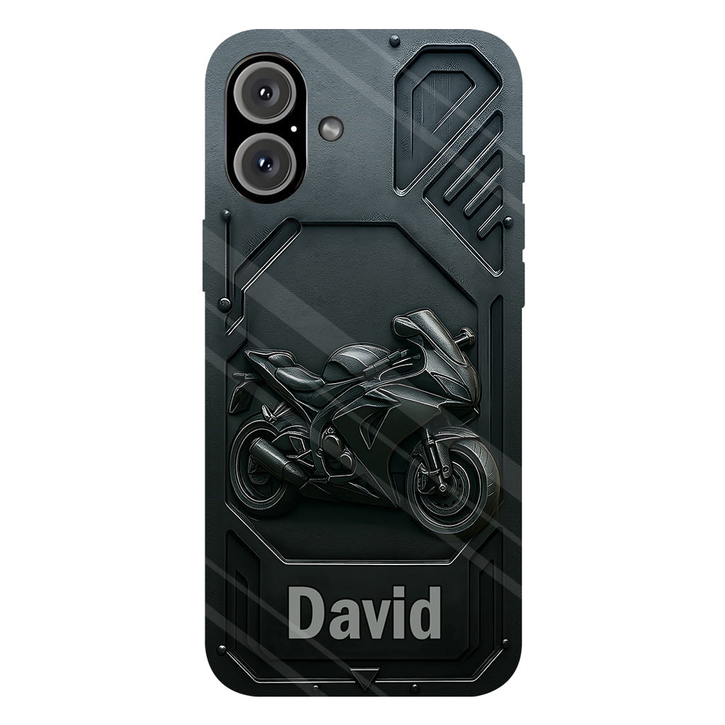 Coque de téléphone personnalisée pour motard, style cruiser/sportif, avec impression intégrale.