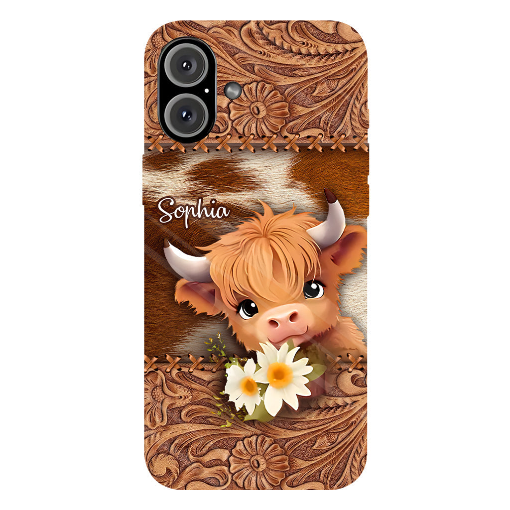 Coque de téléphone personnalisée avec impression intégrale représentant une adorable vache des Highlands
