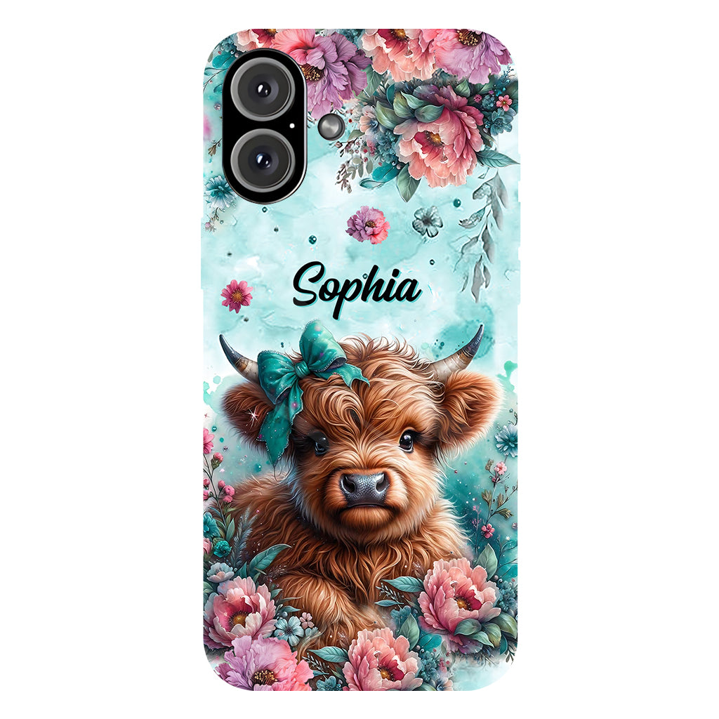 Coque de téléphone personnalisée avec imprimé intégral « Bébé vache des Highlands »