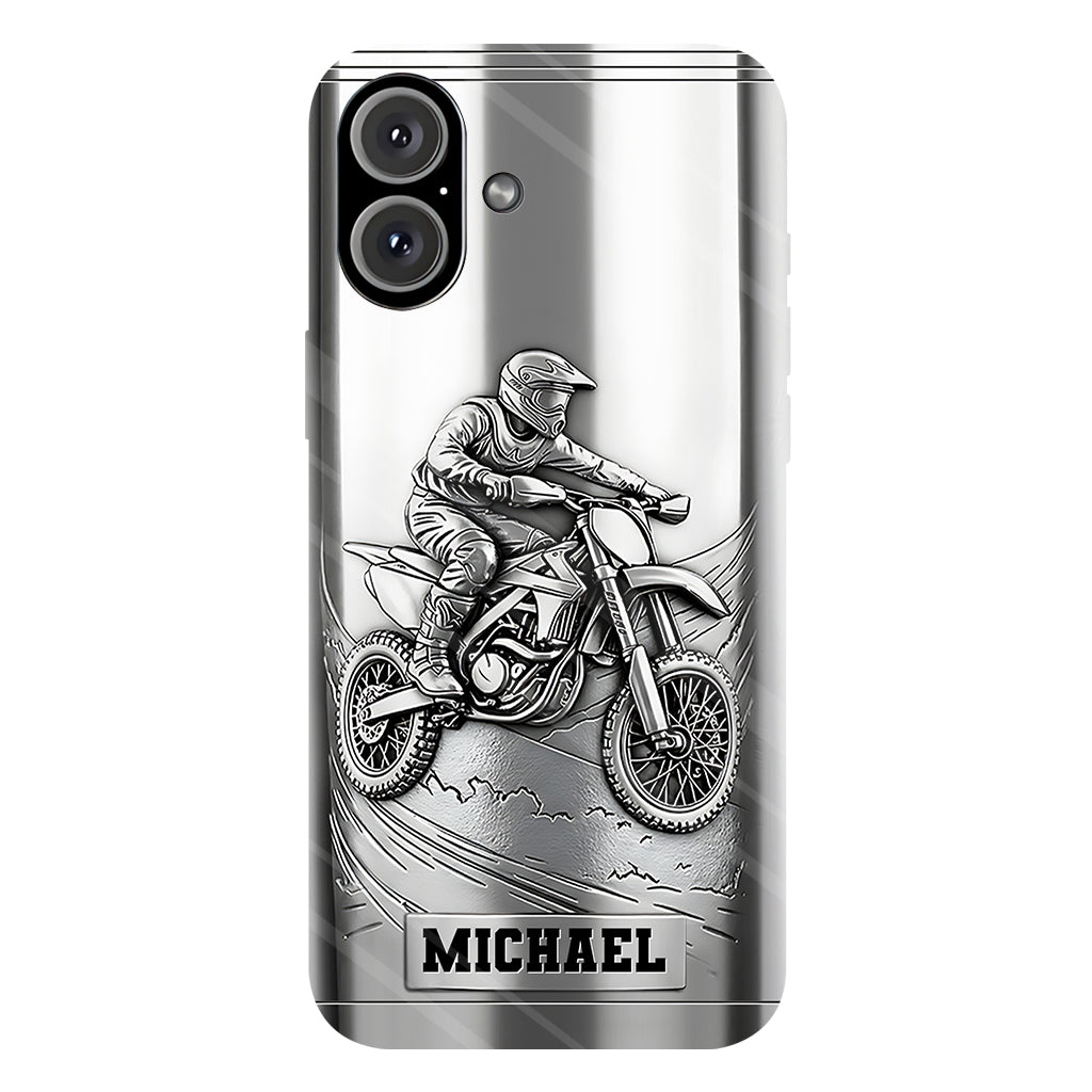 Coque de téléphone personnalisée motif motocross/cross métallisée - Coque de téléphone imprimée intégralement sur le thème du motocross