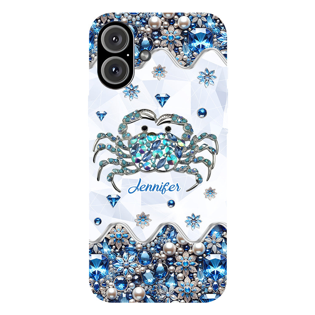 Élégante coque de téléphone personnalisée « Crabe bleu élégant » pour amoureux de la mer