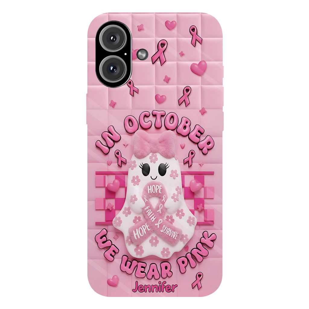 Coque de téléphone personnalisée avec un adorable fantôme et un message de sensibilisation au cancer du sein - Coque de téléphone imprimée intégralement pour la sensibilisation au cancer du sein