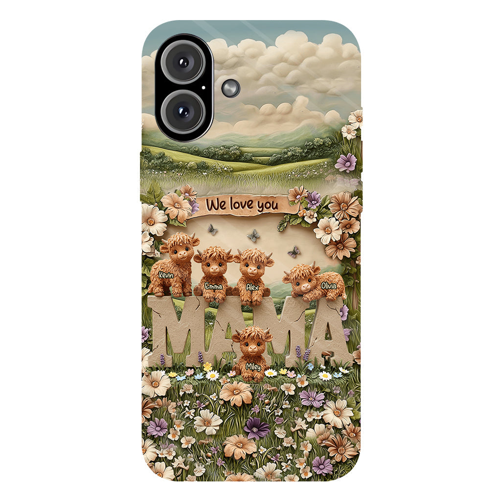 Coque de téléphone personnalisée avec motif vache des Highlands mignonne, maman et grand-mère - Coque de téléphone imprimée intégralement pour maman