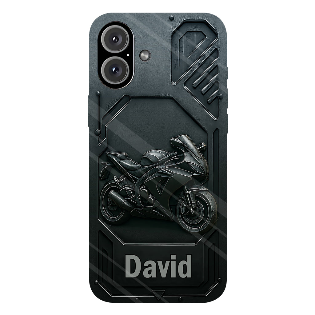 Coque de téléphone personnalisée pour motard, style cruiser/sportif, avec impression intégrale.