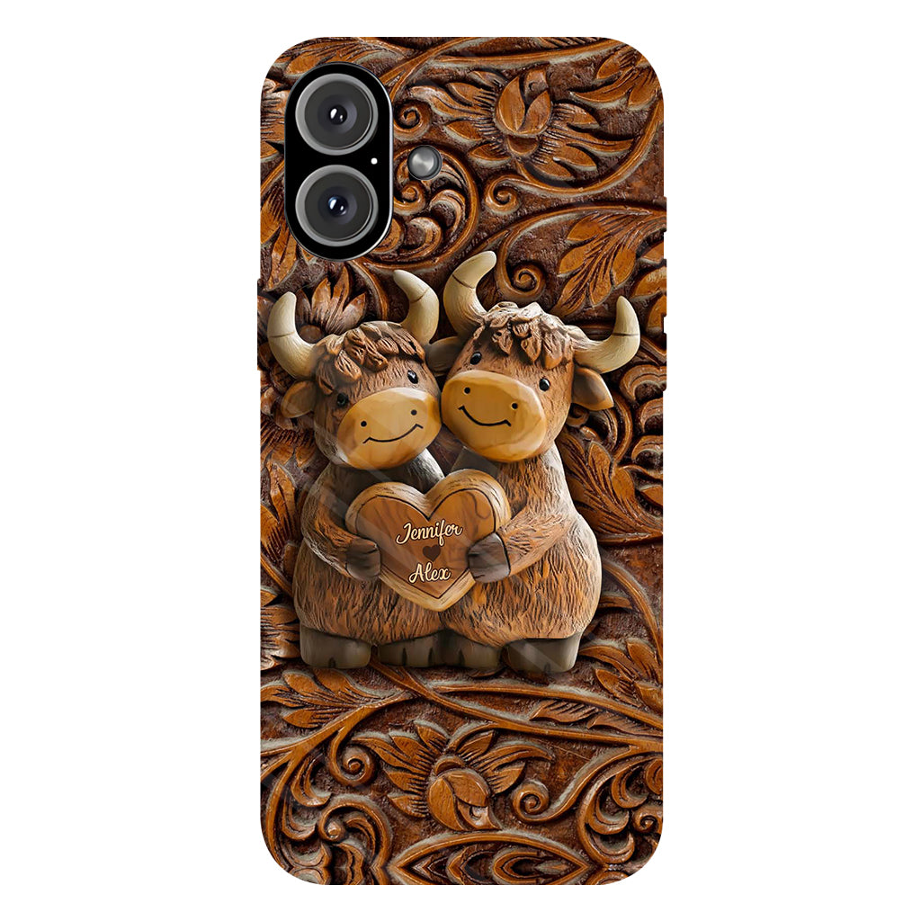 Couple de vaches des Highlands mignon - Coque de téléphone personnalisée avec imprimé intégral de vaches des Highlands