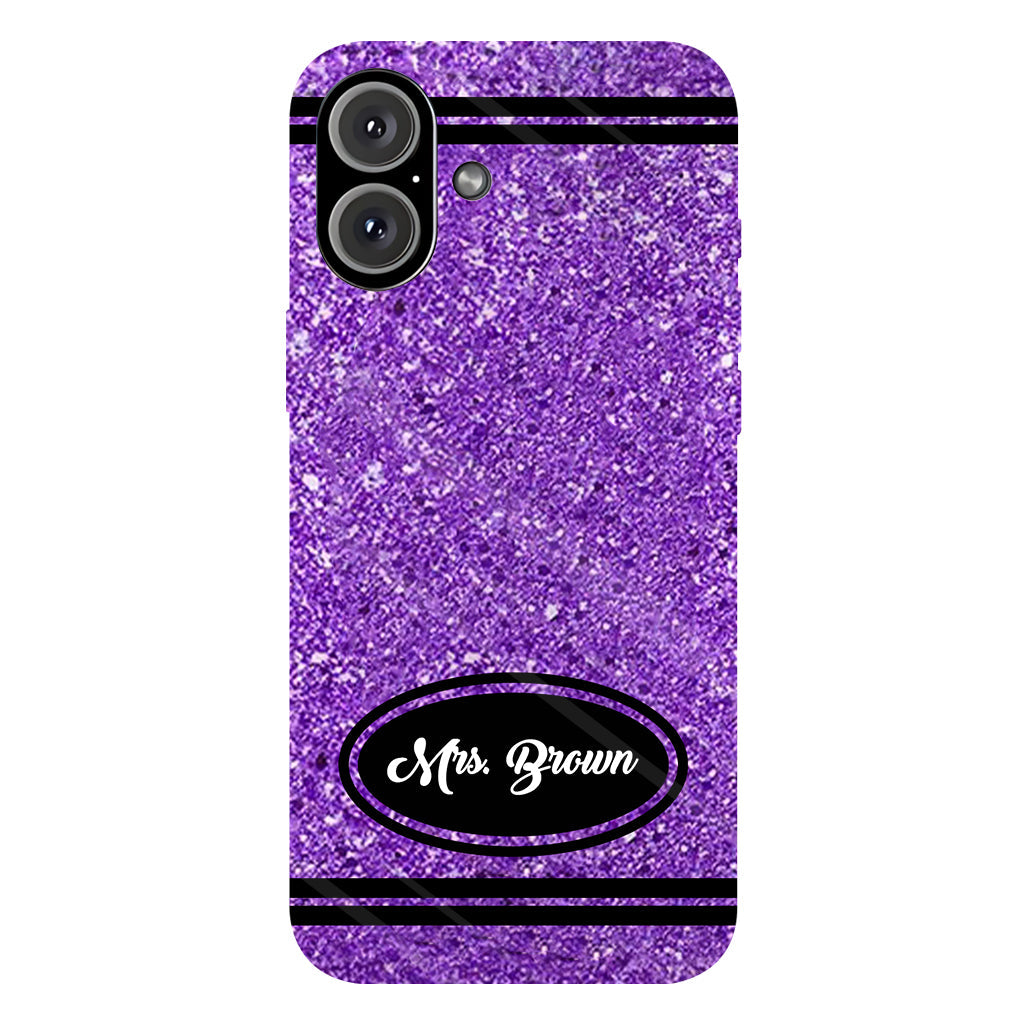 Coque de téléphone et support pour téléphone personnalisés avec motif crayon à paillettes artificielles - Design crayon à paillettes artificielles - Impression intégrale - Motif pour enseignant