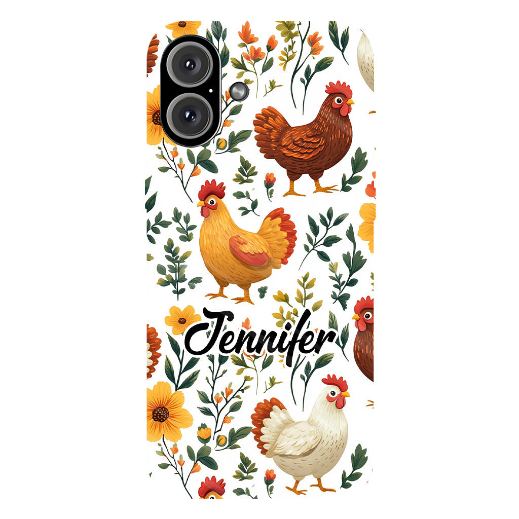 Coque de téléphone personnalisée avec motif de poules fleuries mignonnes - Coque de téléphone imprimée avec des poules - Motifs de poules - Mignonnes
