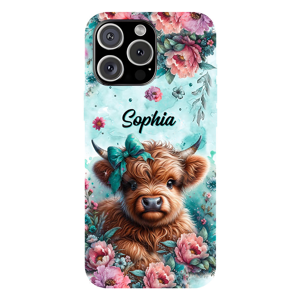 Coque de téléphone personnalisée avec imprimé intégral « Bébé vache des Highlands »