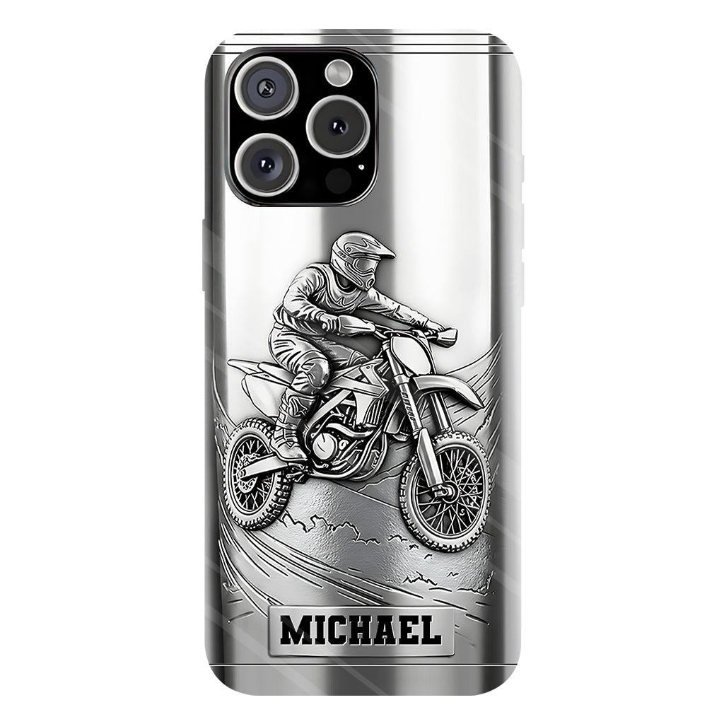 Coque de téléphone personnalisée motif motocross/cross métallisée - Coque de téléphone imprimée intégralement sur le thème du motocross