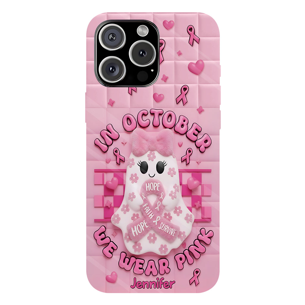 Coque de téléphone personnalisée avec un adorable fantôme et un message de sensibilisation au cancer du sein - Coque de téléphone imprimée intégralement pour la sensibilisation au cancer du sein