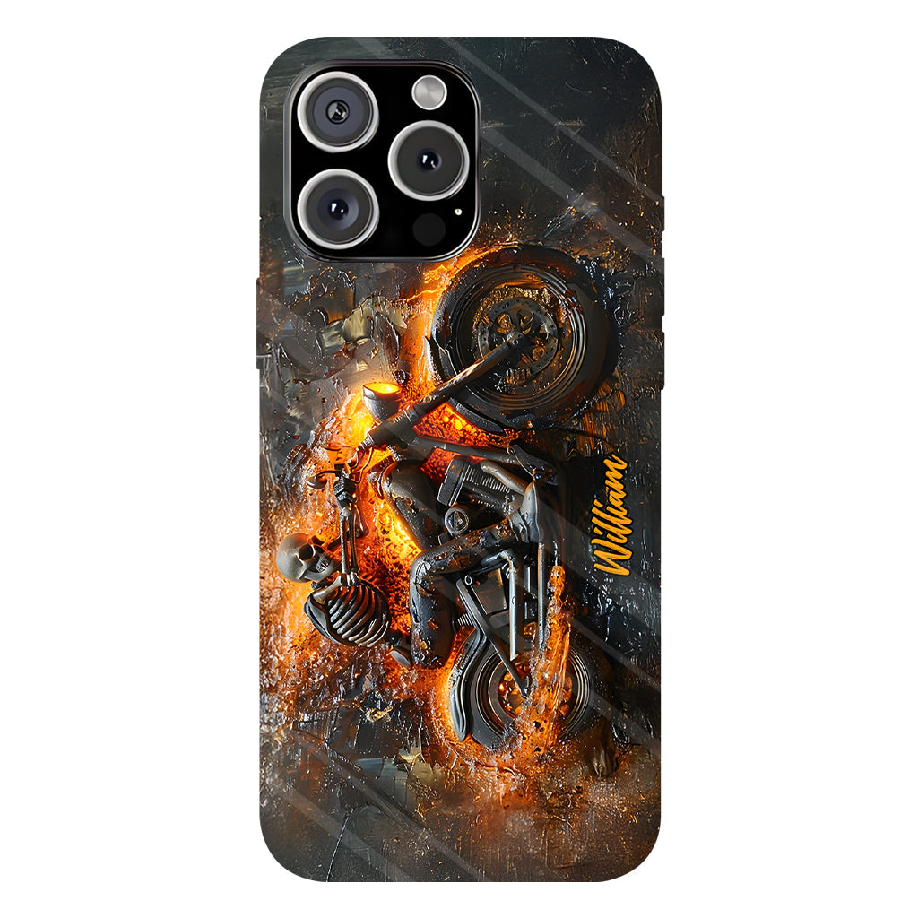 Skeleton Riding Flaming Motorcycle - Personalized Biker Full Print Phone Case