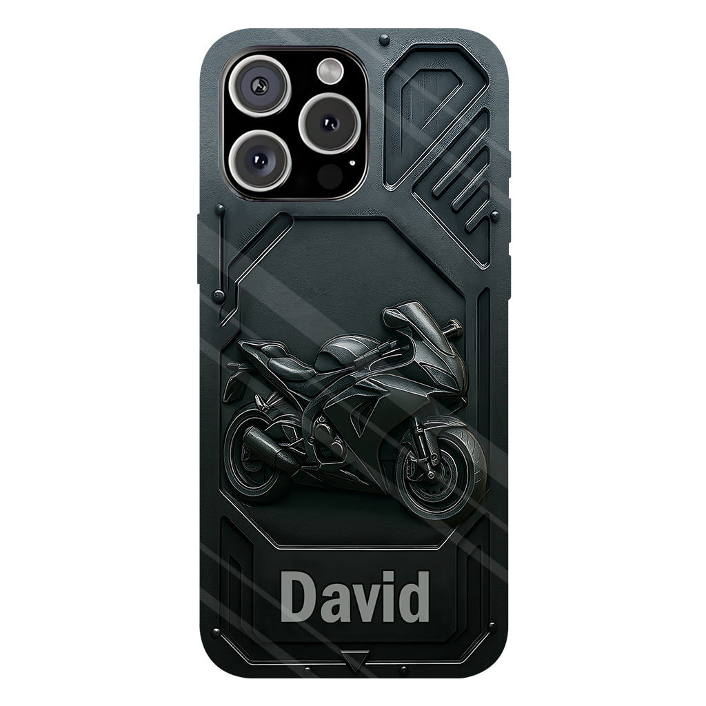 Coque de téléphone personnalisée pour motard, style cruiser/sportif, avec impression intégrale.