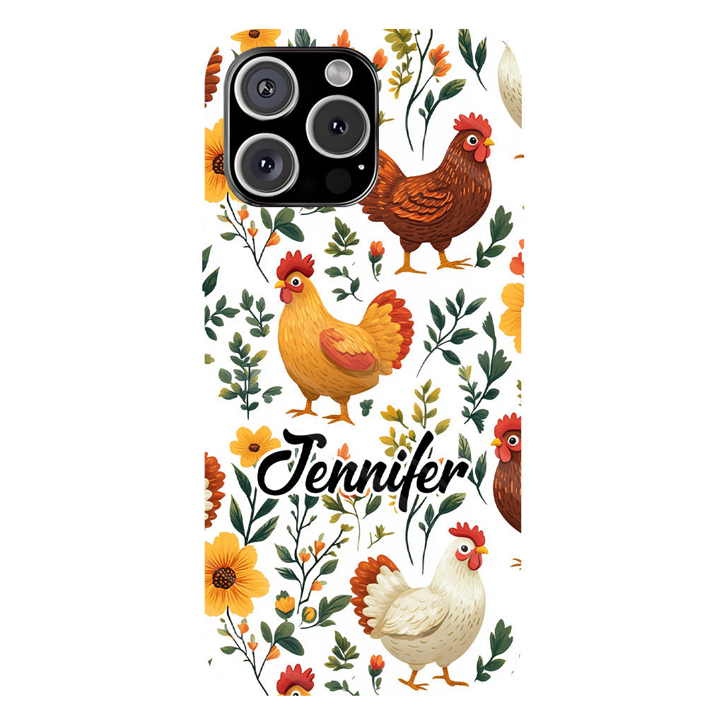 Coque de téléphone personnalisée avec motif de poules fleuries mignonnes - Coque de téléphone imprimée avec des poules - Motifs de poules - Mignonnes