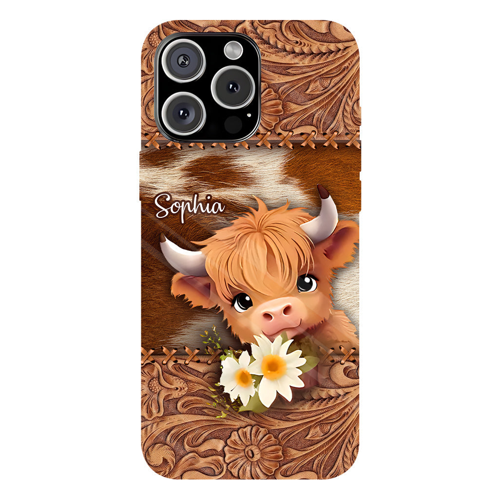 Coque de téléphone personnalisée avec impression intégrale représentant une adorable vache des Highlands
