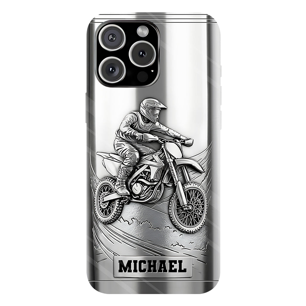 Coque de téléphone personnalisée motif motocross/cross métallisée - Coque de téléphone imprimée intégralement sur le thème du motocross