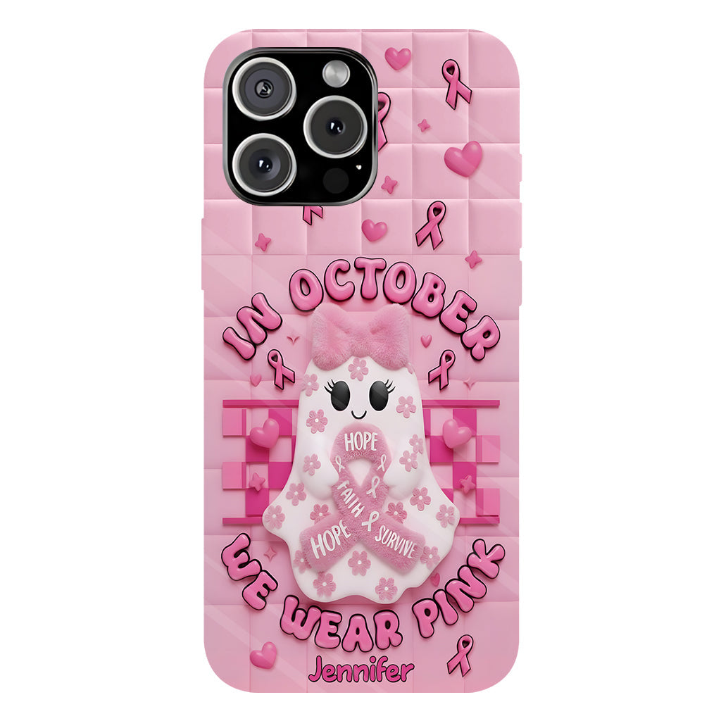 Coque de téléphone personnalisée avec un adorable fantôme et un message de sensibilisation au cancer du sein - Coque de téléphone imprimée intégralement pour la sensibilisation au cancer du sein