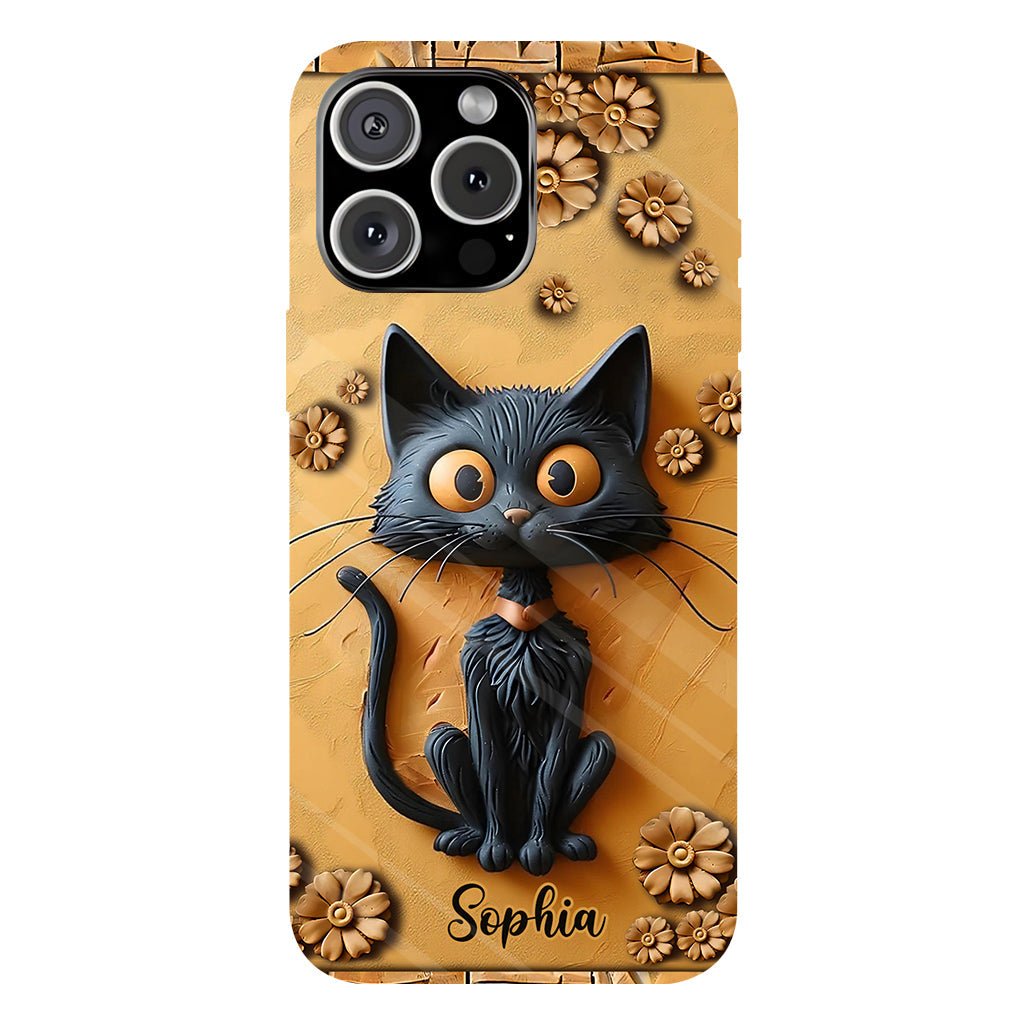 Cute Black Cat - Personalized Black Cat Full Print Phone Case