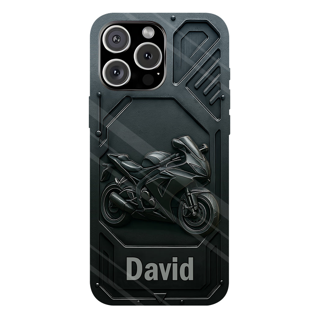 Coque de téléphone personnalisée pour motard, style cruiser/sportif, avec impression intégrale.