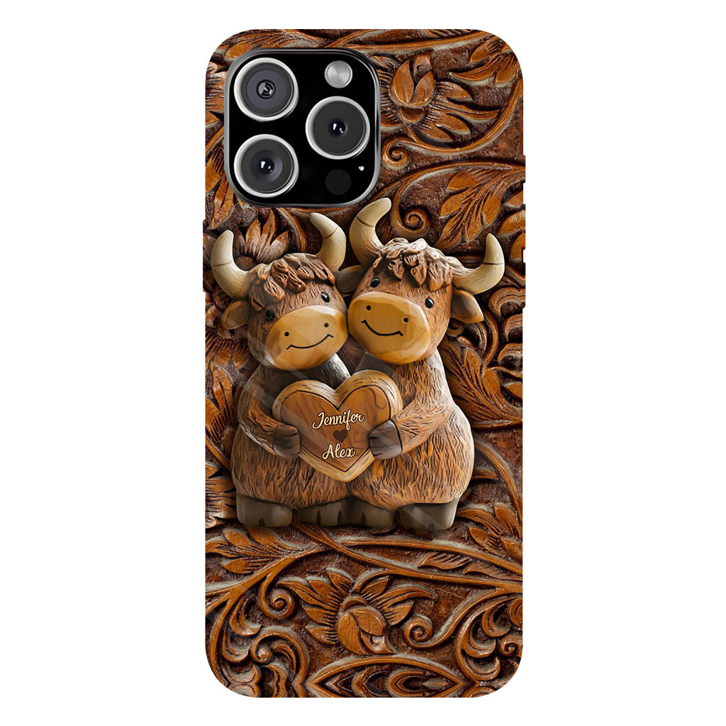 Couple de vaches des Highlands mignon - Coque de téléphone personnalisée avec imprimé intégral de vaches des Highlands