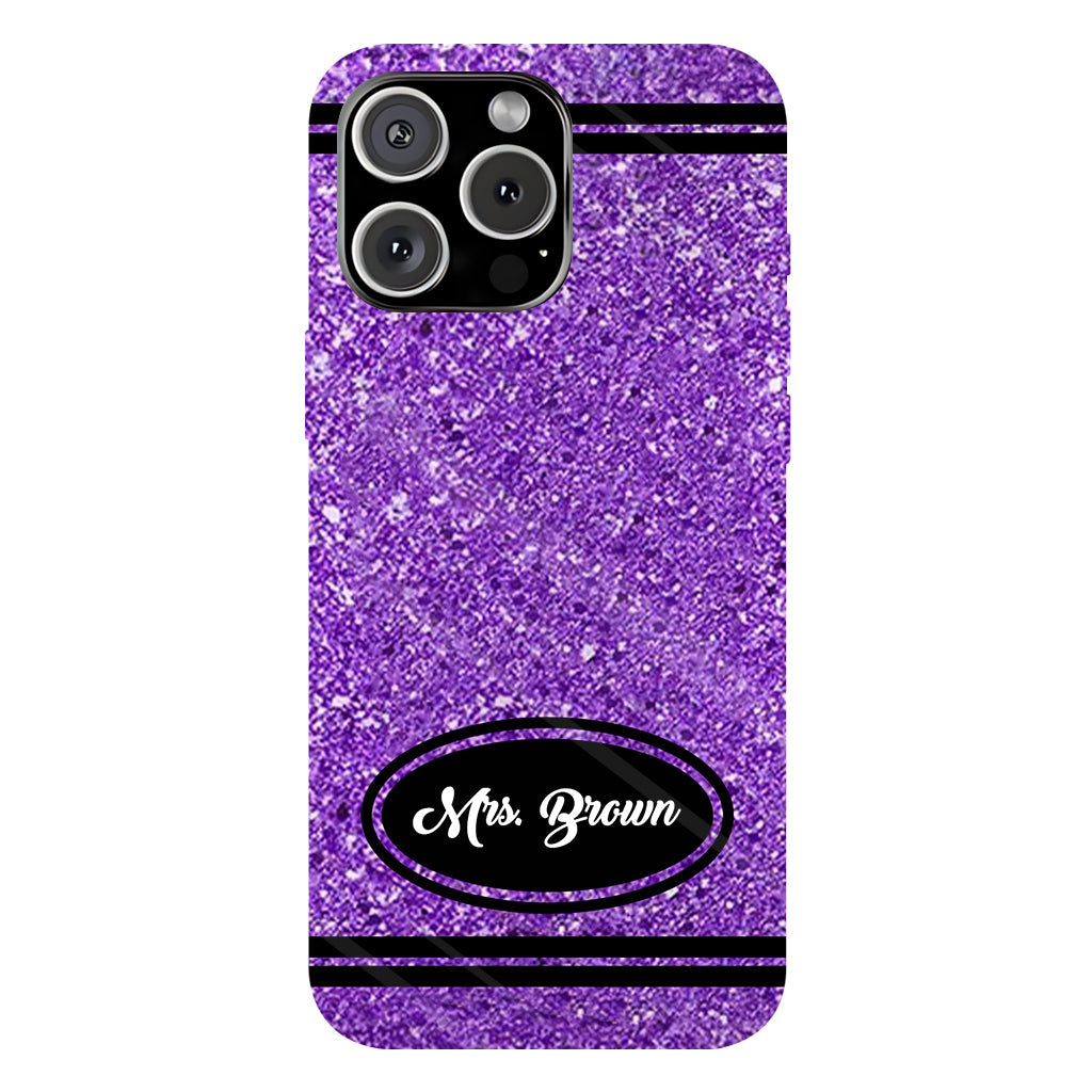 Coque de téléphone et support pour téléphone personnalisés avec motif crayon à paillettes artificielles - Design crayon à paillettes artificielles - Impression intégrale - Motif pour enseignant