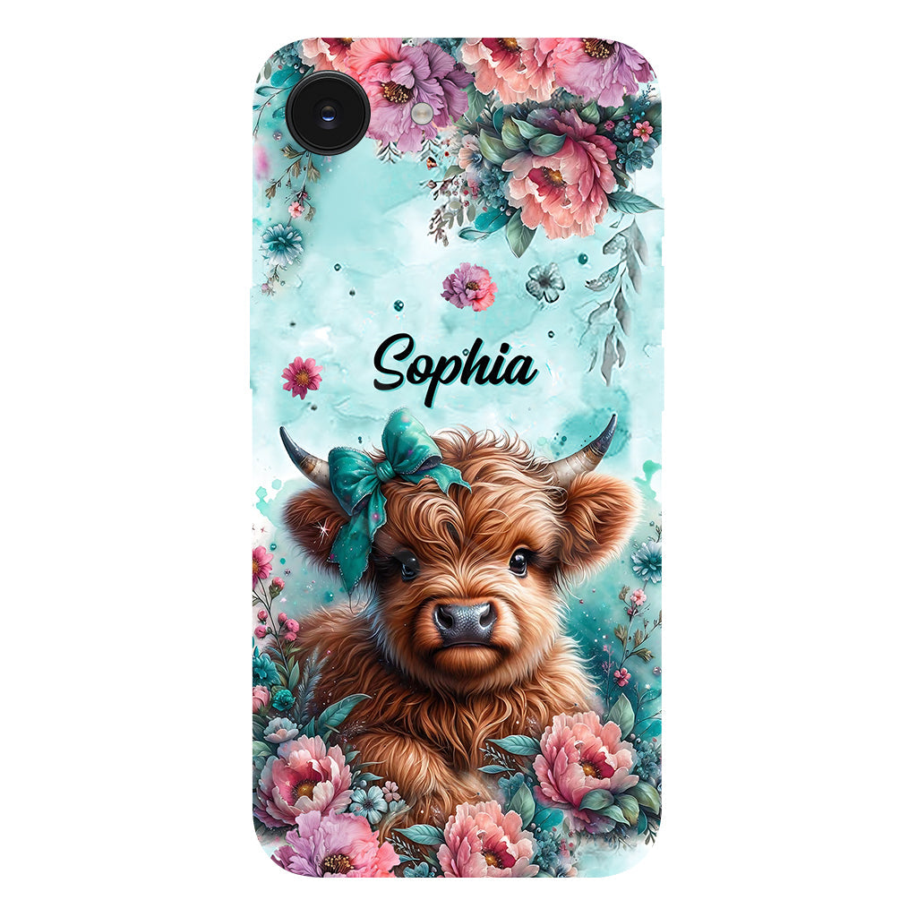 Coque de téléphone personnalisée avec imprimé intégral « Bébé vache des Highlands »