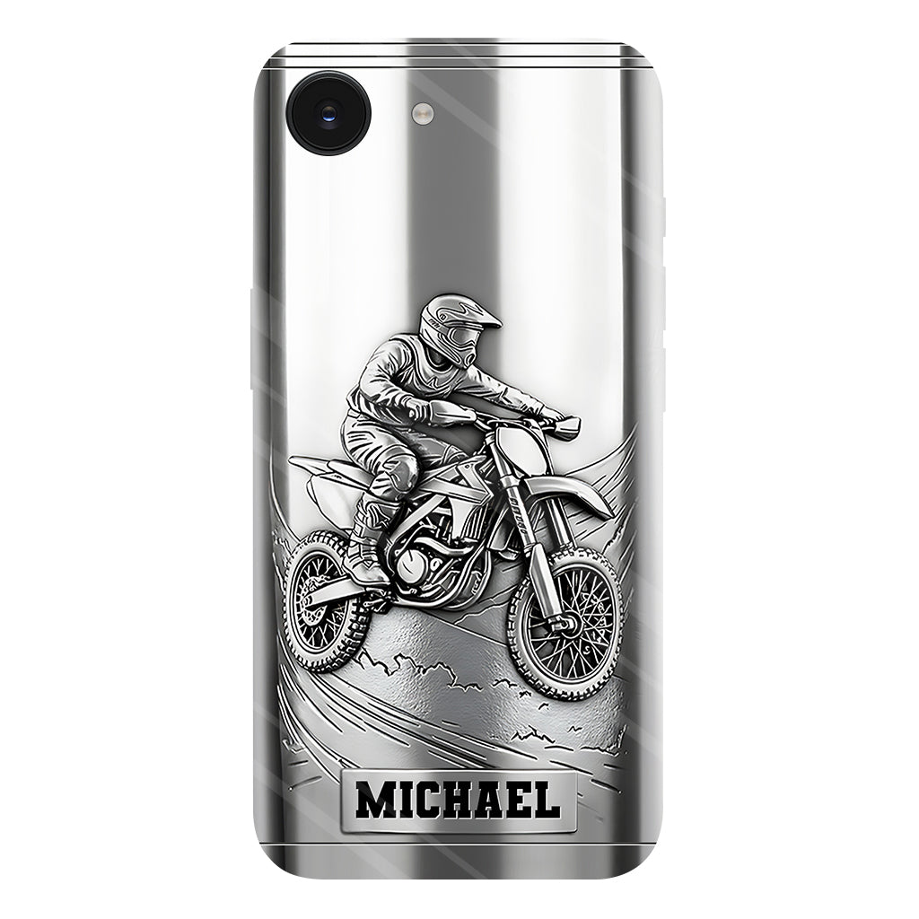 Coque de téléphone personnalisée motif motocross/cross métallisée - Coque de téléphone imprimée intégralement sur le thème du motocross