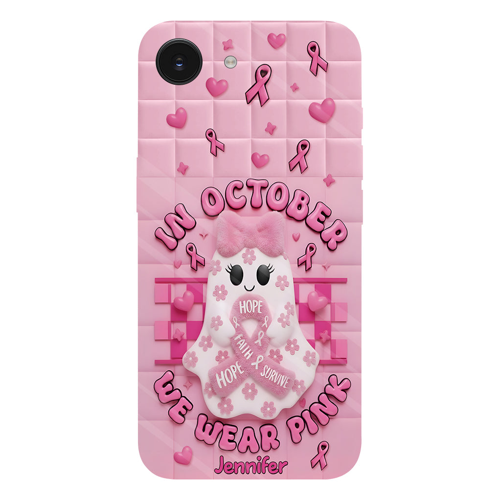 Coque de téléphone personnalisée avec un adorable fantôme et un message de sensibilisation au cancer du sein - Coque de téléphone imprimée intégralement pour la sensibilisation au cancer du sein