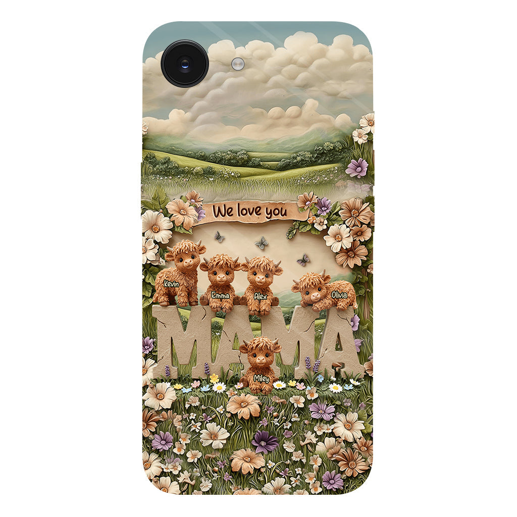 Coque de téléphone personnalisée avec motif vache des Highlands mignonne, maman et grand-mère - Coque de téléphone imprimée intégralement pour maman