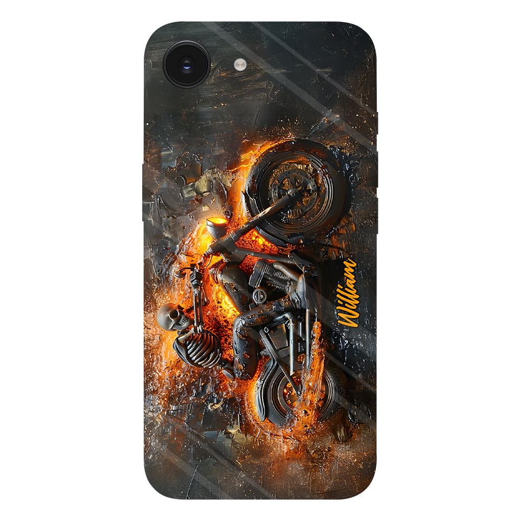 Skeleton Riding Flaming Motorcycle - Personalized Biker Full Print Phone Case