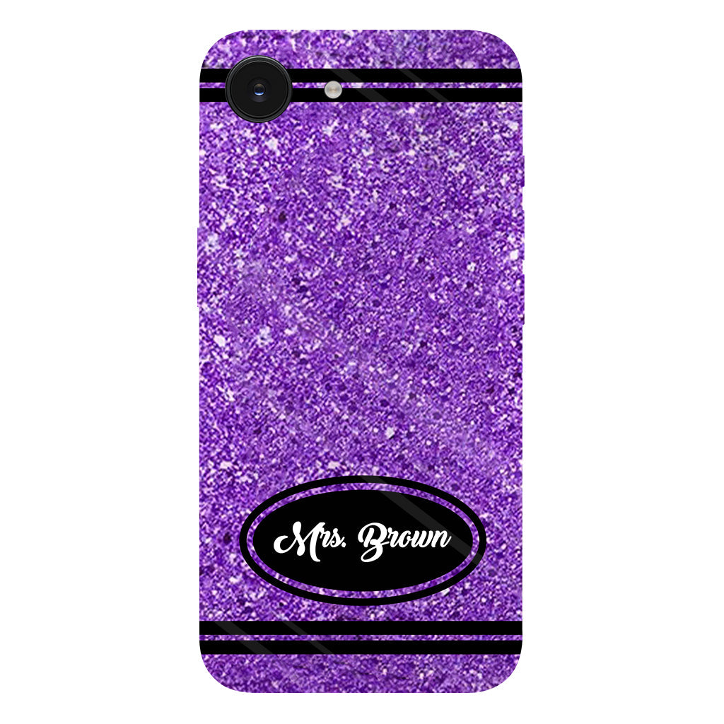 Coque de téléphone et support pour téléphone personnalisés avec motif crayon à paillettes artificielles - Design crayon à paillettes artificielles - Impression intégrale - Motif pour enseignant
