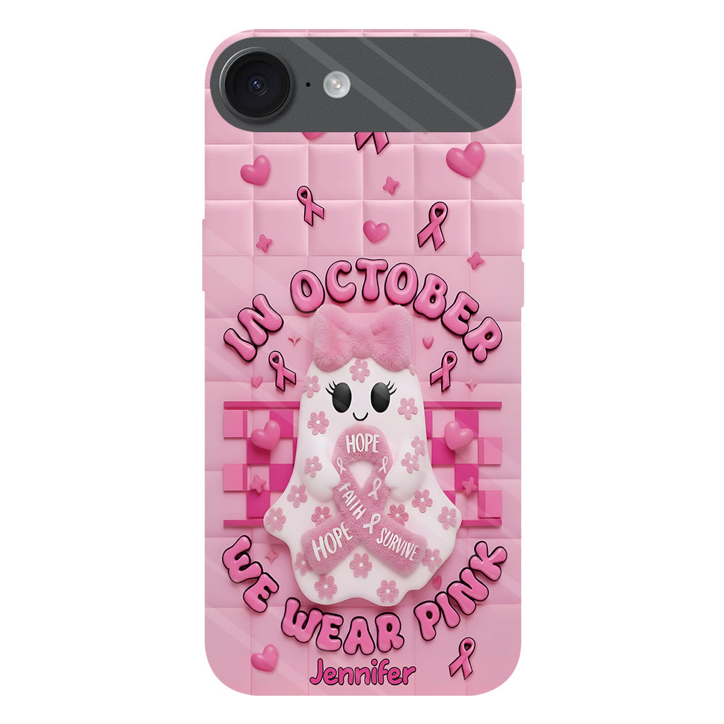 Coque de téléphone personnalisée avec un adorable fantôme et un message de sensibilisation au cancer du sein - Coque de téléphone imprimée intégralement pour la sensibilisation au cancer du sein