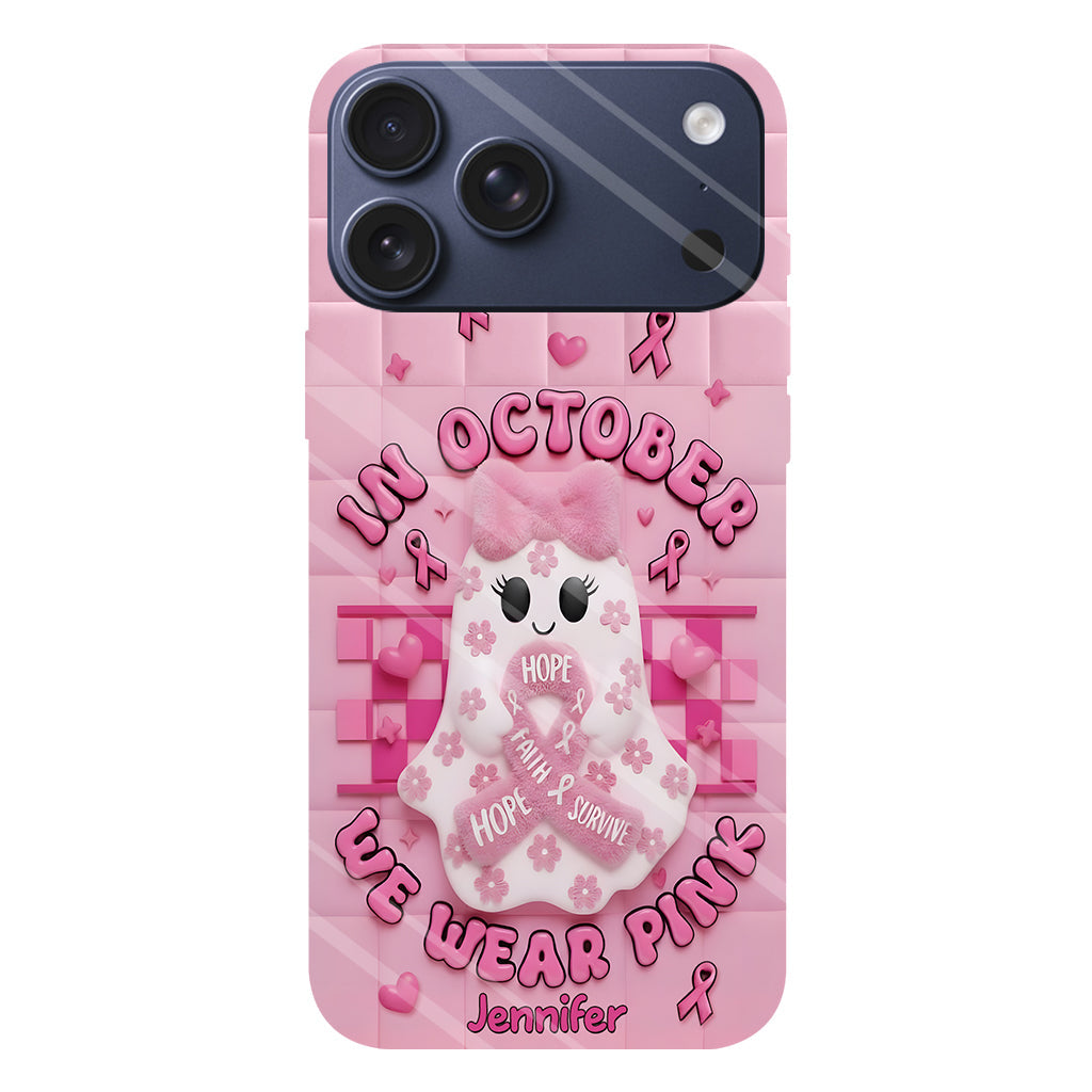 Coque de téléphone personnalisée avec un adorable fantôme et un message de sensibilisation au cancer du sein - Coque de téléphone imprimée intégralement pour la sensibilisation au cancer du sein