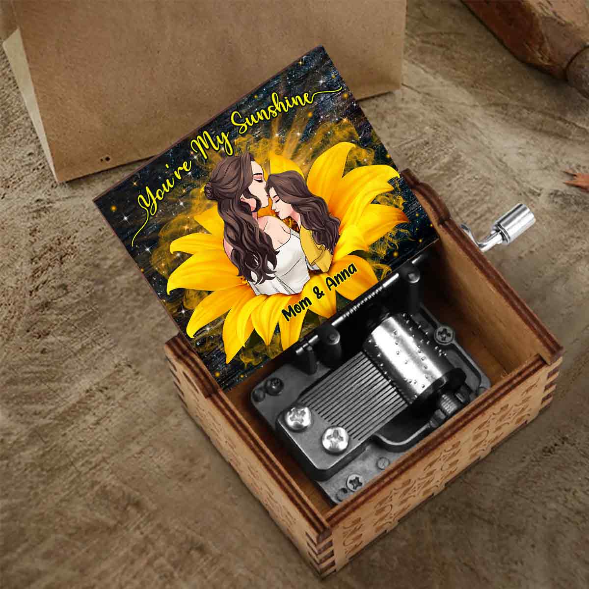 Tu es mon rayon de soleil - Boîte à musique à manivelle personnalisée pour la fête des mères