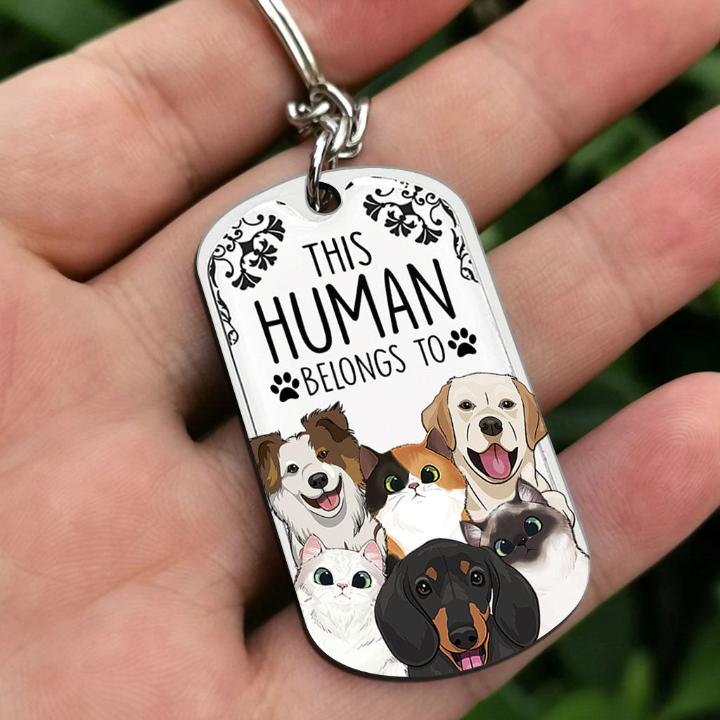Ce porte-clés « Ce chien appartient à » - Cadeau pour amoureux des chats - Porte-clés personnalisé en acier inoxydable