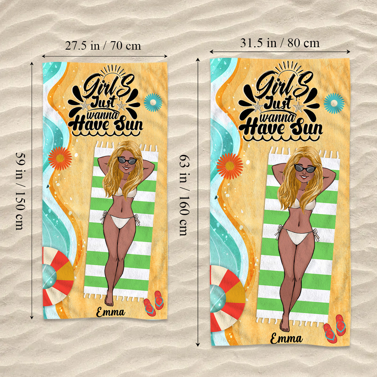 Les filles veulent juste du soleil - Serviette de plage personnalisée pour les amoureux de la mer