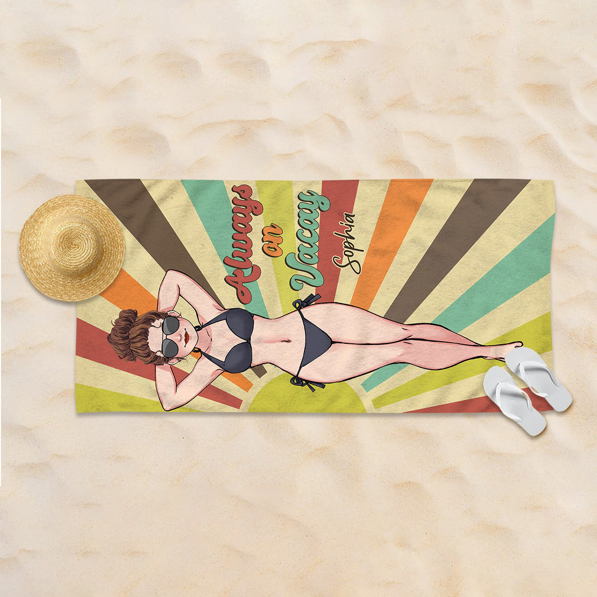 Toujours en vacances - Cadeau pour les amoureux de la mer : serviette de plage personnalisée pour une amie, une sœur, une petite amie, une épouse ou une maman