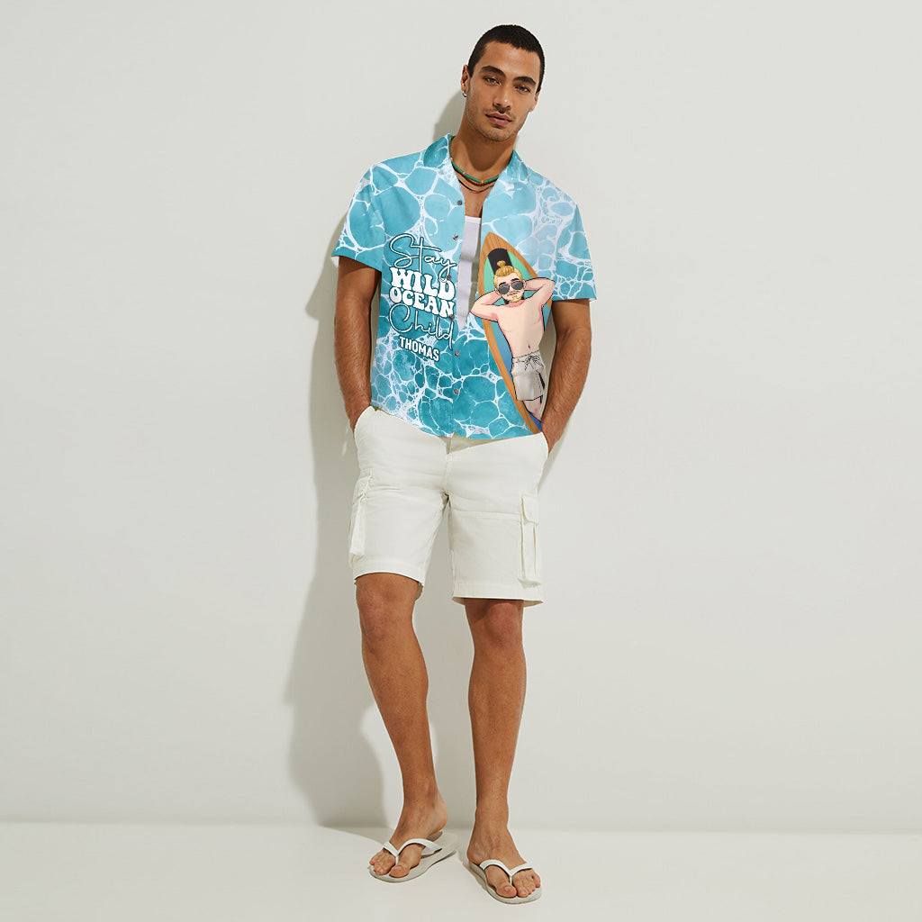Reste sauvage, enfant de l'océan - Chemise hawaïenne personnalisée pour amoureux de la mer
