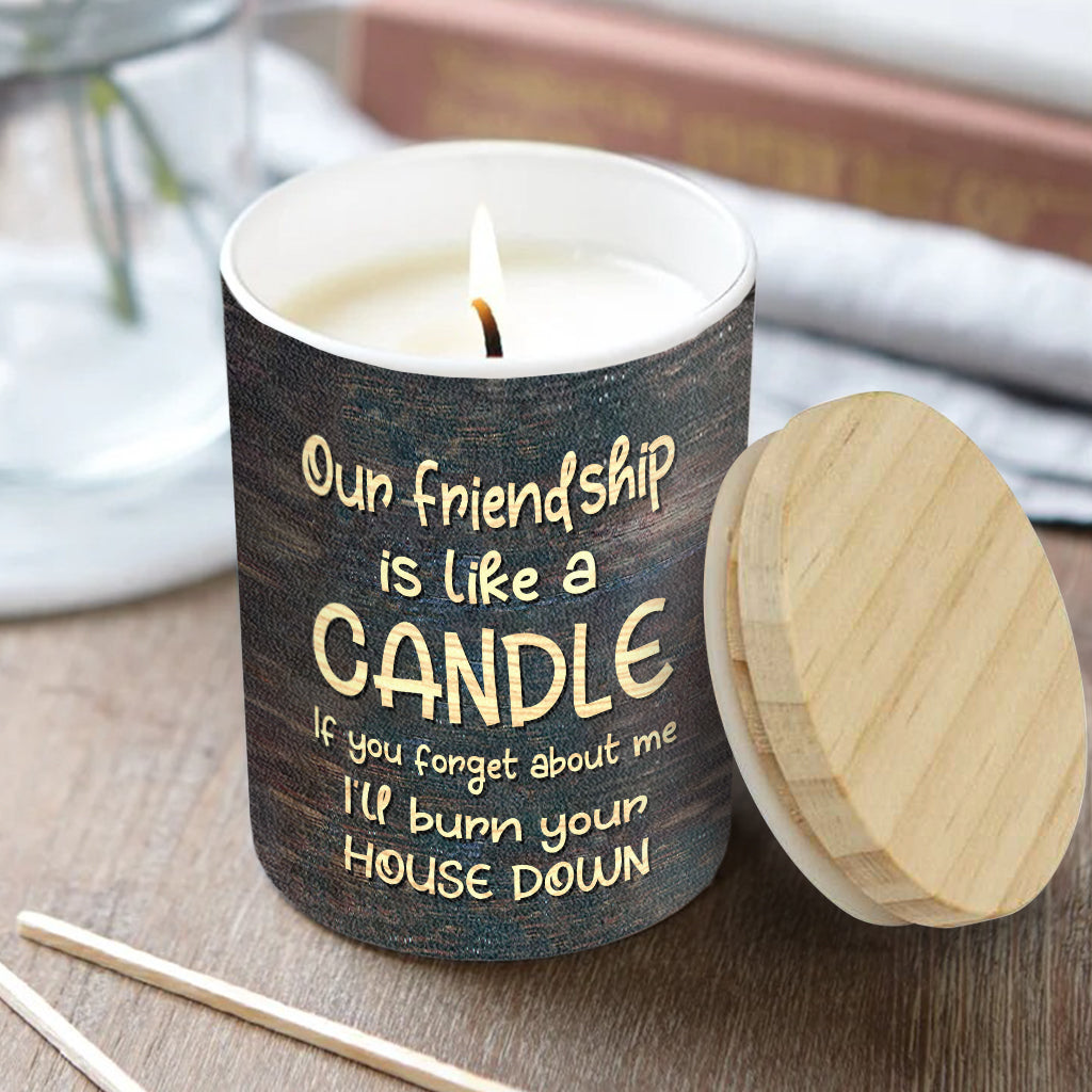 Notre amitié est comme une bougie - Bougie personnalisée pour meilleure amie avec couvercle en bois