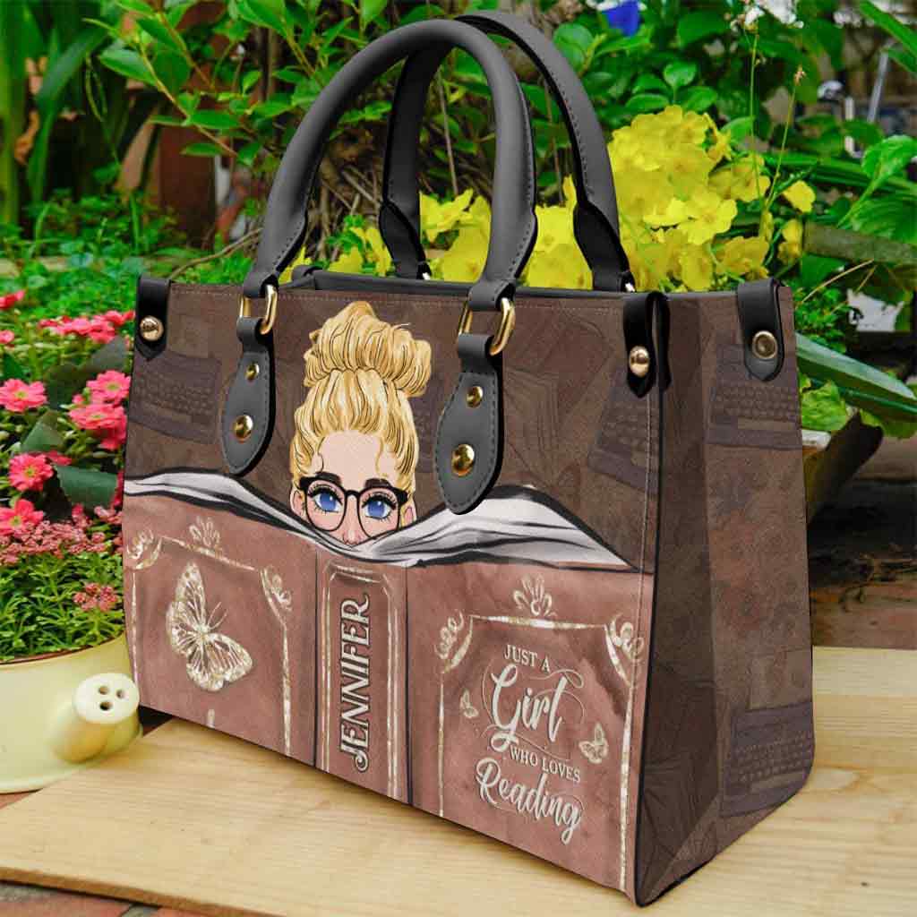 Sac à main en cuir personnalisé « Juste une fille qui aime lire »