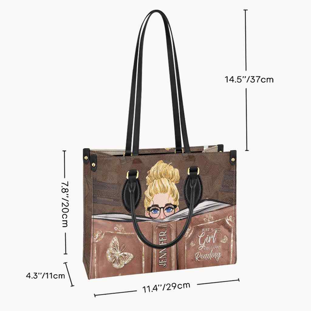 Sac à main en cuir personnalisé « Juste une fille qui aime lire »