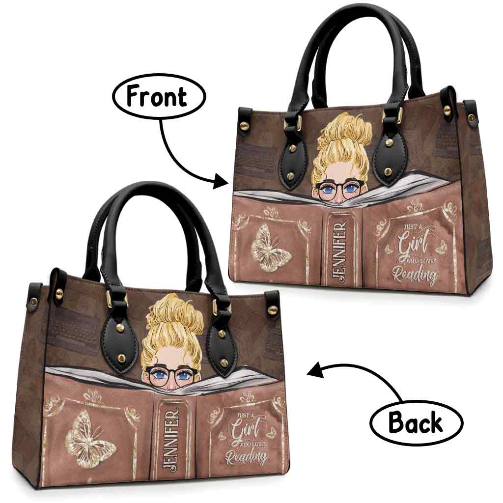 Sac à main en cuir personnalisé « Juste une fille qui aime lire »