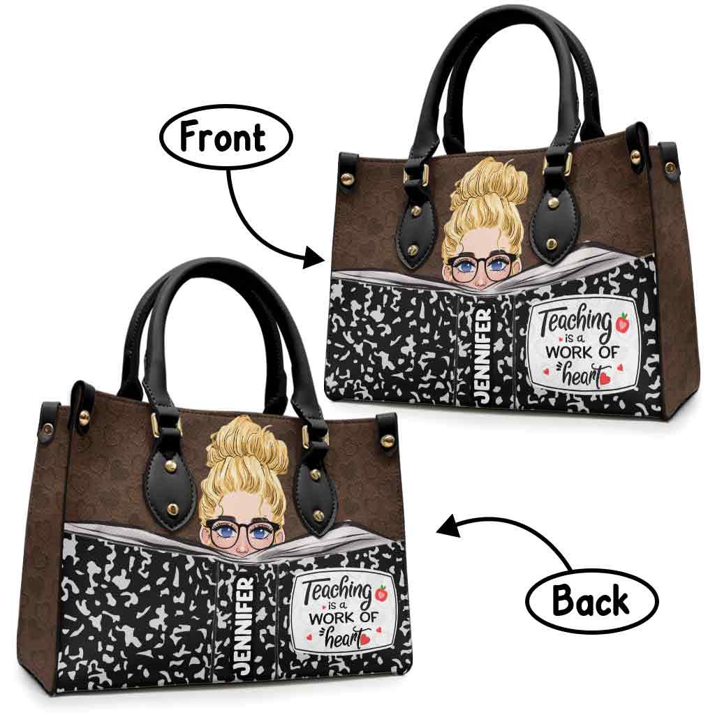 Enseigner, c'est un travail de cœur - Sac à main en cuir personnalisé pour enseignant