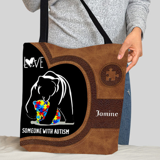 Sac fourre-tout personnalisé « Maman Ours Autisme » : Aimez une personne autiste - Sensibilisation à l'autisme - 0921