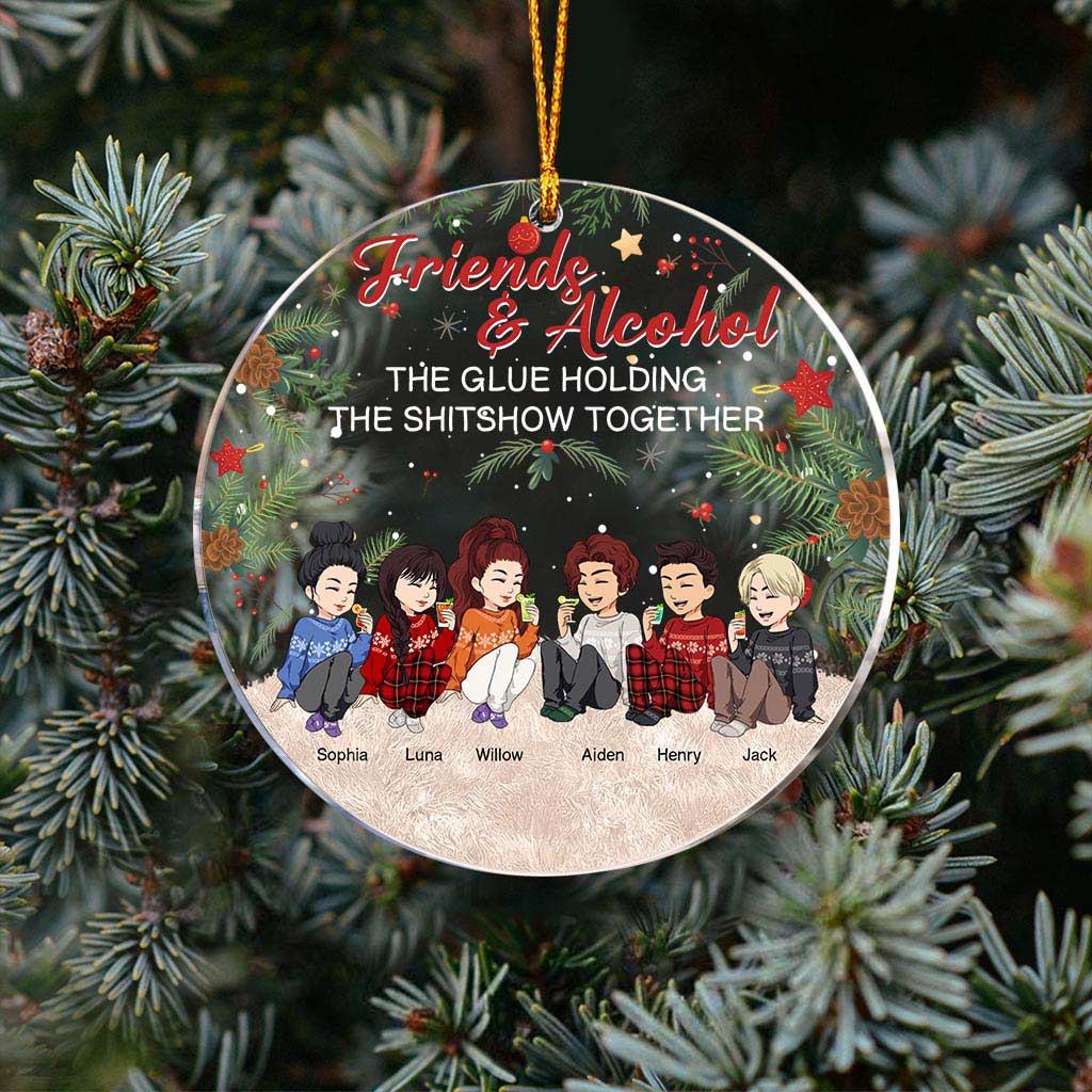 Meilleures amies alcooliques - Ornement de Noël transparent personnalisé pour meilleures amies