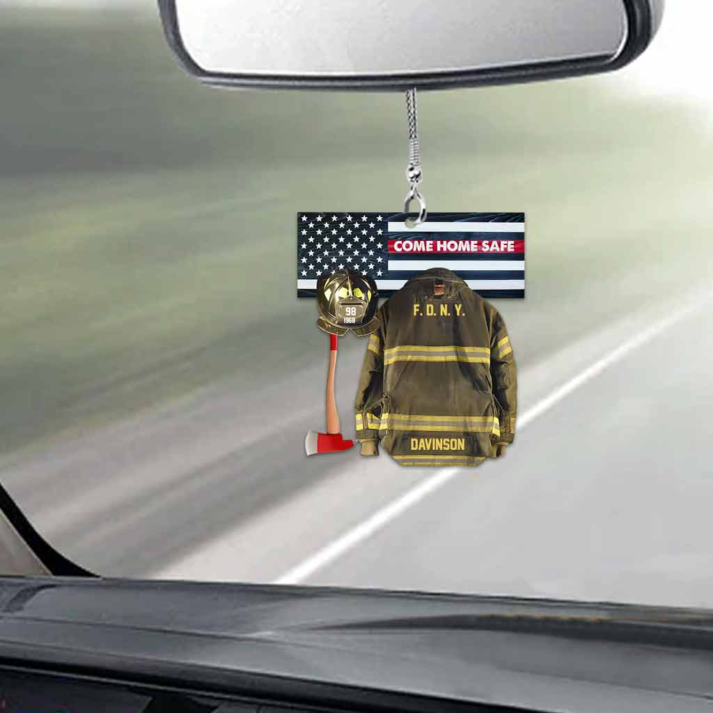 Rentrez sains et saufs - Ornement de voiture transparent personnalisé pour pompiers