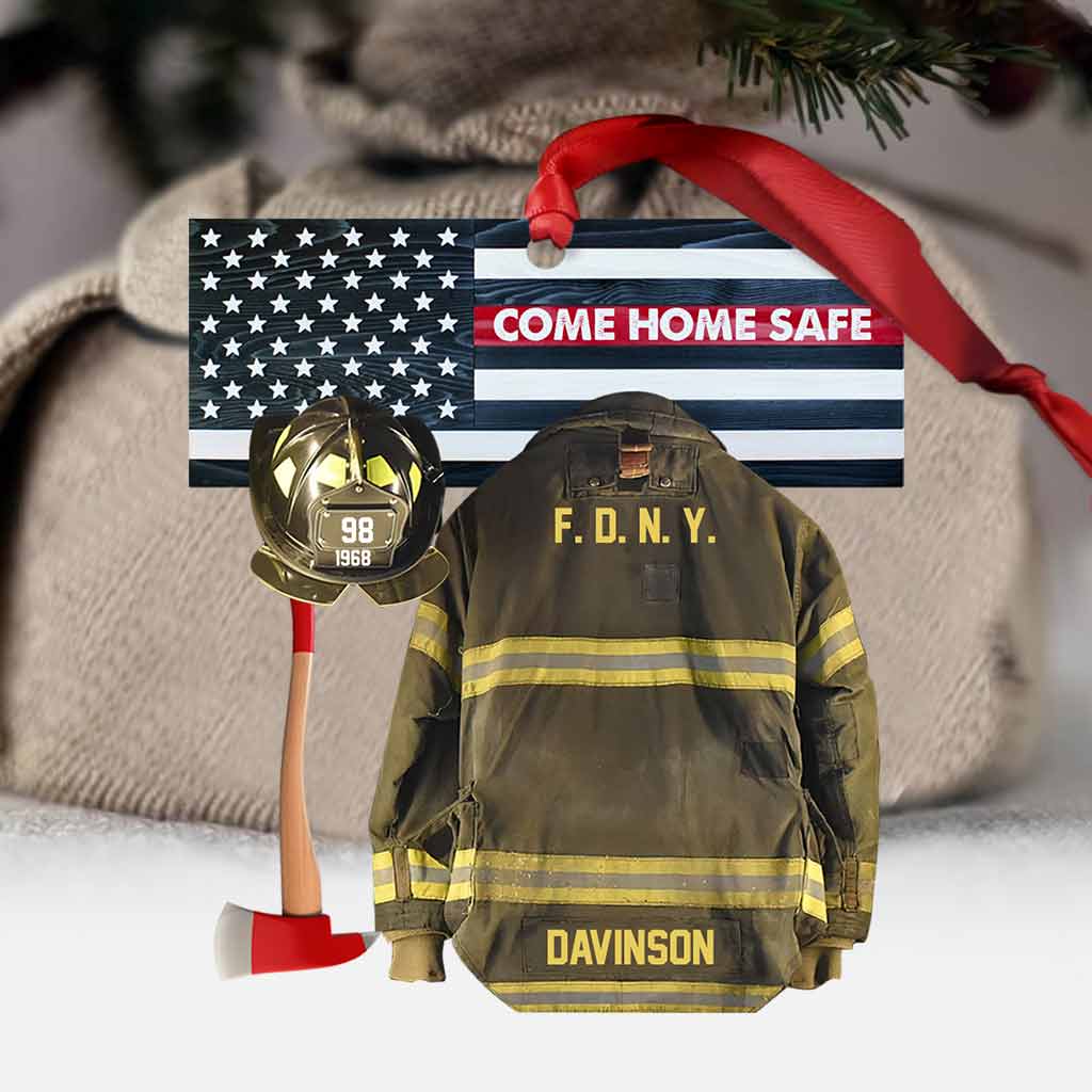 Rentrez sains et saufs - Ornement de Noël personnalisé pour pompiers (Imprimé des deux côtés)