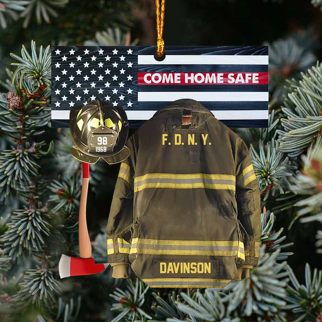 Rentrez sains et saufs - Ornement de Noël personnalisé pour pompiers (Imprimé des deux côtés)