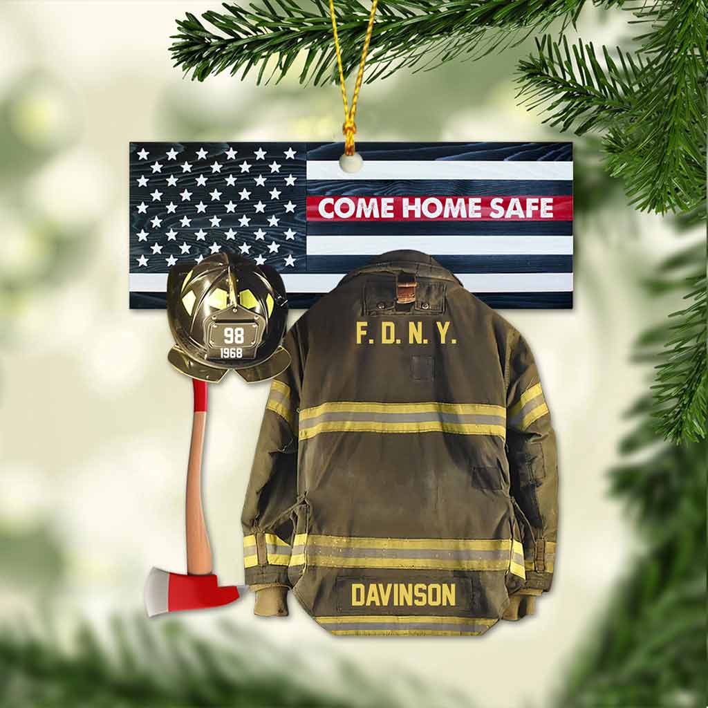 Rentrez sains et saufs - Ornement de Noël personnalisé pour pompiers (Imprimé des deux côtés)