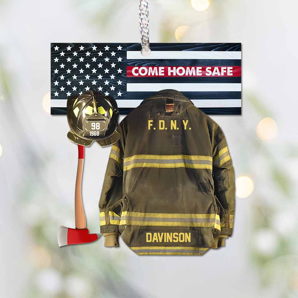 Rentrez sains et saufs - Ornement de Noël personnalisé pour pompiers (Imprimé des deux côtés)